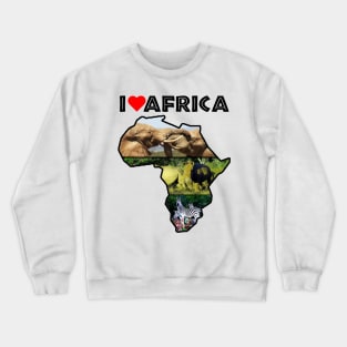 I Love Africa Wildlife Collage Map Crewneck Sweatshirt